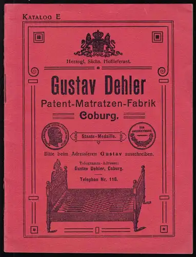 Werbebroschüren, Gustav Dehler, Matratzenfabrik Coburg, um 1910