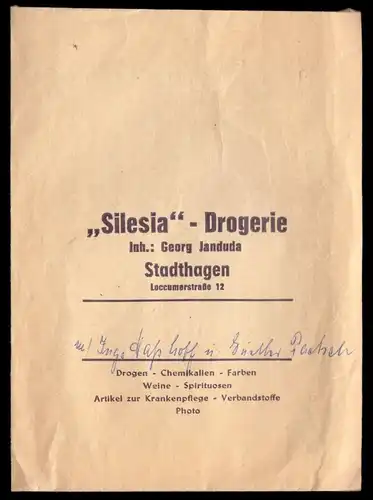 Stadthagen, Verpackungstüte, "Silesia"-Drogerie, Loccumerstr. 12, um 1960