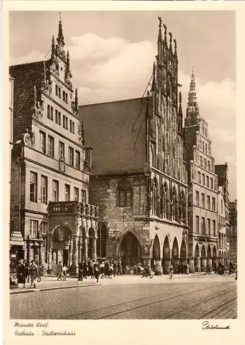 AK, Münster Westfalen, Rathaus und Stadtweinhaus, um 1957