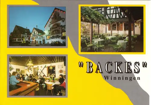 AK, Winningen Mosel, Gaststätte "Backes", drei Abb., gestaltet, um 1988