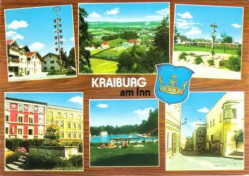 AK, Kraiburg am Inn, sechs Abb. und Wappen, 1980