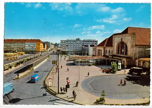 AK, Mönchengladbach, Partie am Hauptbahnhof, um 1966