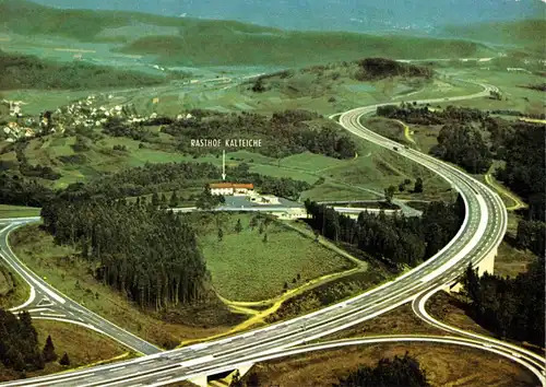 AK, Rasthof Kalteiche und Bundesautobahn, Luftbildansicht, 1970