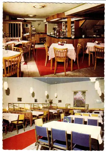 AK, Bad Schwalbach Ts., Restaurant - Pension "Weidenhof", zwei Abb. innen, 1969