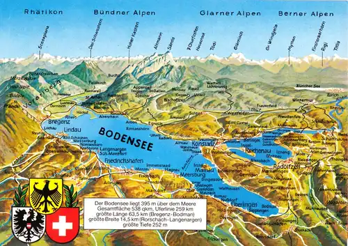 AK, Bodensee, Reliefkarte des Bodensees, um 1995