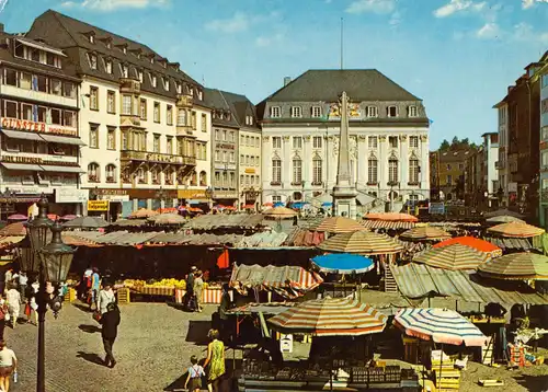 AK, Bonn, Marktplatz mit Markttreiben, um 1970