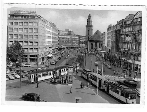 AK, Frankfurt Main, Roßmarkt und Katharinenkirche, Straßenbahn, um 1963