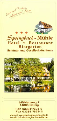 tour. Prospekt, Belzig, Hotel - Restaurant Springbach-Mühle, um 2000