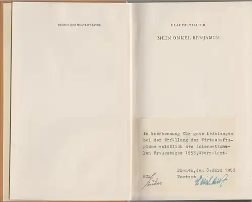 Tillier, Claude; Mein Onkel Benjamin, 1951