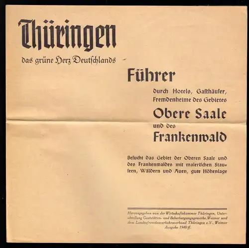 Thüringen, Beherbergungsübersicht, Oberer Saale und Frankenwald, 1940