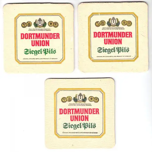 drei Bierdeckel, Dortmunder Union, Siegel-Pils, verschiedene Anlässe, 1983