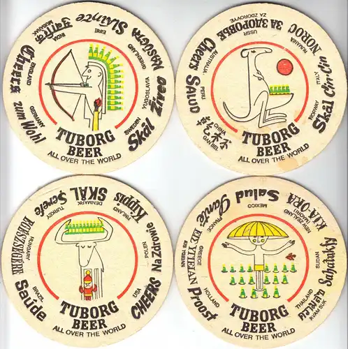 vier Bierdeckel, Tuborg Beer, heute Carlsberg Brauerei, um 2000