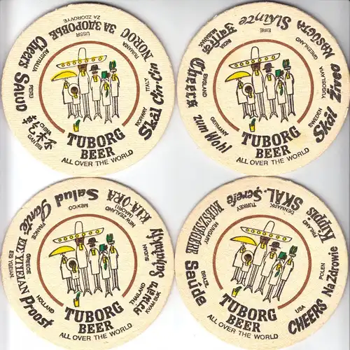 vier Bierdeckel, Tuborg Beer, heute Carlsberg Brauerei, um 2000