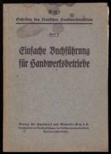 Einfache Buchführung für Handwerksbetriebe, 1937