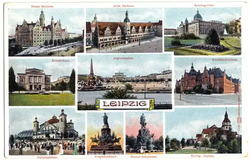 AK, Leipzig, zehn Ansichten, um 1913