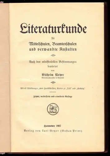 Meyer, Wilhelm; Literaturkunde für Mittelschulen, Beamtenschulen ..., 1927