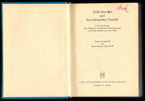 Außenhandel und Innerdeutscher Handel, Gesetzessammlung, 1960