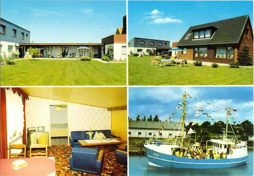 AK, Friedrichskoog Nordsee, Ferienwohnung Antje, Hafenstr. 87, vier Abb., 1980