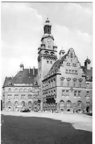 AK, Döbeln Sa., Roter Platz mit Rathaus, 1957