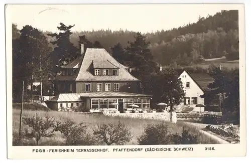 AK, Pfaffendorf Sächs. Schweiz, FDGB-Heim Terrassenhof, Vers. 1, Echtfoto, 1955