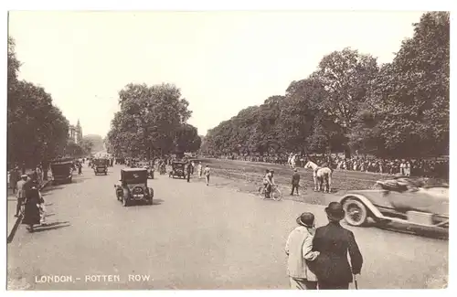 AK, London, Hyde Park, Rotten Row, belebt, Autos, um 1928