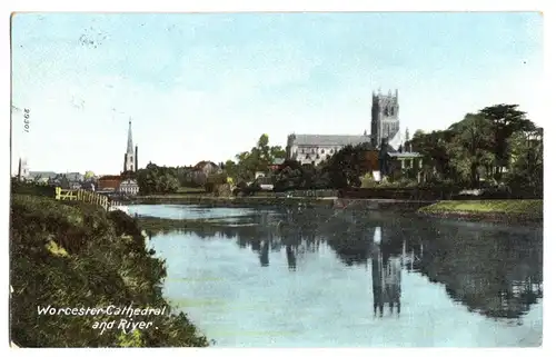 AK, Worcester, West Midlands, Cathedral and River, 1906