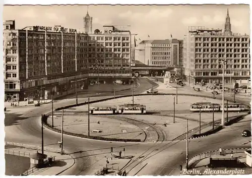AK, Berlin Mitte, Alexanderplatz vor Umgestaltung, Straßenbahn, 1958