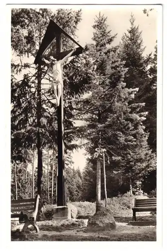 AK, Friedensweiler, Kreuz auf dem Kalvarienberg, 1956