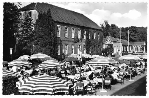 AK, Bad Driburg, Gaststätte im Kurgarten, belebt, um 1961