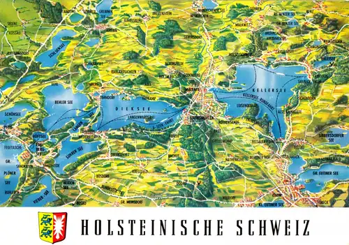 AK, Landkarte auf AK, Malente-Gremsmühlen, Holsteinische Schweiz, um 1980