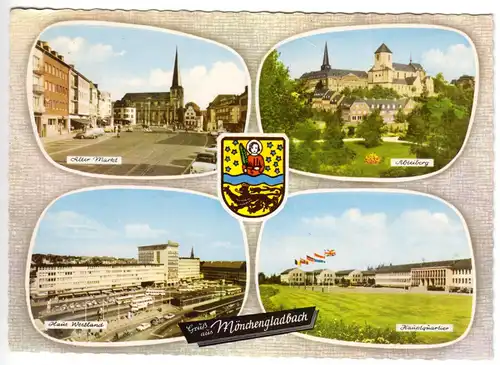 AK, Mönchengladbach, vier Abb. und Wappen, um 1967