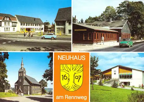AK, Neuhaus am Rennweg, vier Abb. und Wappen, 1990