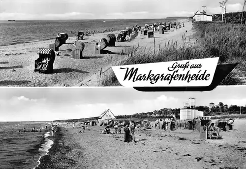 AK, Rostock Markgrafenheide, zwei Strandpartien, 1965