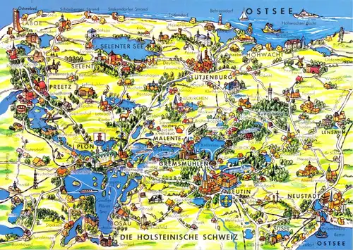 AK, Landkarte auf AK, Malente-Gremsmühlen und Umgebung, um 2010