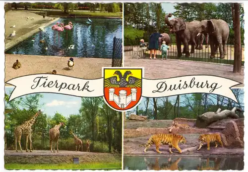 AK, Duisburg, Tierpark, vier Abb. und Wappen, 1965