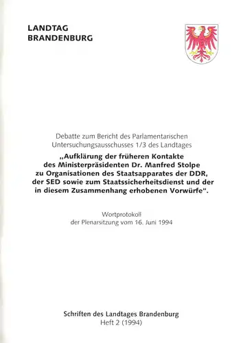 Landtag Brandenbg, Debatte zum Bericht des Stolpe-Untersuchungsausschusses, 1994