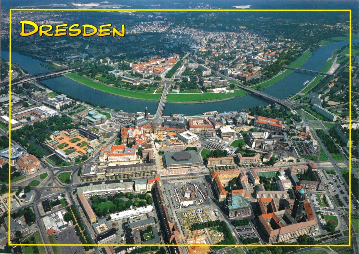 AK, Dresden, Luftbild der Altstadt mit Blick nach Neustadt, um 2000 Nr