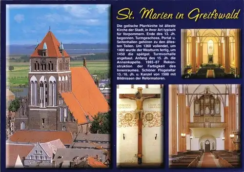 AK, Greifswald, Kirche St. Marien, vier Abb., Chronik-Karte, um 2000