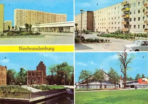 AK, Neubrandenburg, vier Abb., u.a. Juri-Gagarin-Ring, 1981