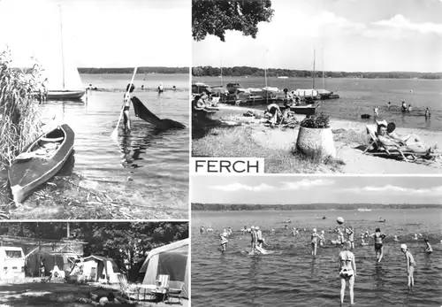 AK, Ferch Kr. Potsdam, vier Abb., Strandpartien, Campingplatz, 1983