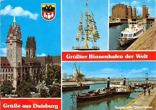 AK, Duisburg, vier Abb., Rathaus und Binnenhafen (3), 1996