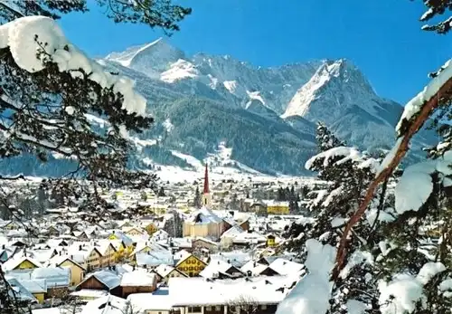 AK, Garmisch-Partenkirchen, Panorama, Prägekarte, 1986