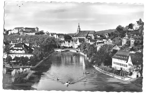 AK, Tübingen, Teilansicht mit Blick auf Schloß und Stiftskirche, 1958