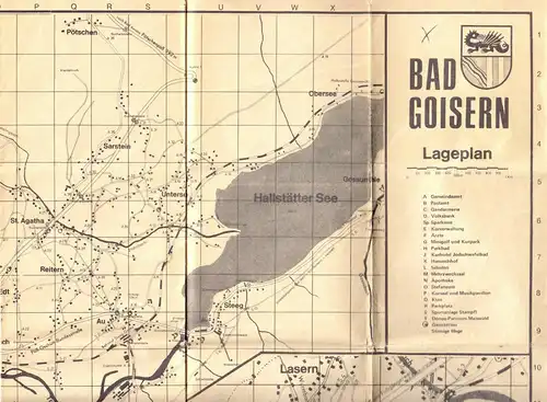 Bad Goisern, OÖ, Österreich, Ortsplan und Beherbergungsverzeichnis, um 1970