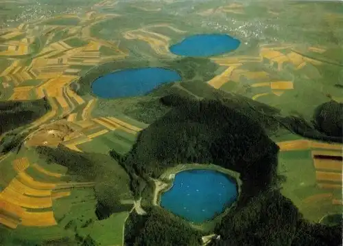 AK, Daun Eifel, Die drei Dauner Maare, Luftbildansicht, 1977