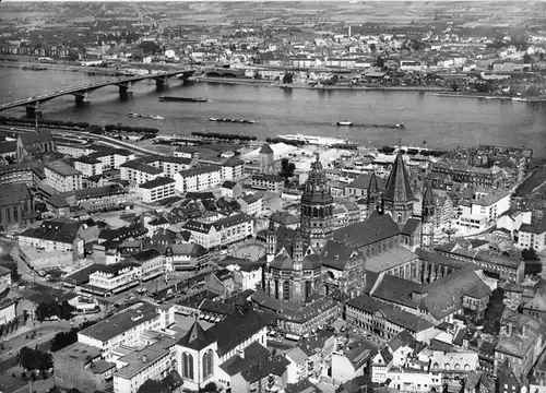 AK, Mainz am Rhein, Luftbild der Innenstadt, um 1970