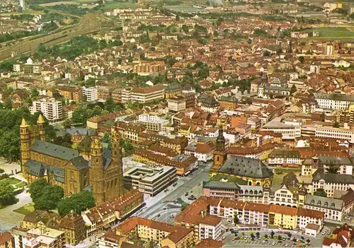 AK, Worms am Rhein, Luftbildansicht der Innenstadt, um 1980