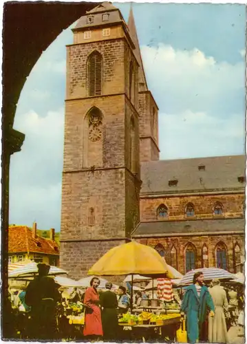 AK, Neustadt Weinstraße, Marktplatz mit Markttreiben, 1964