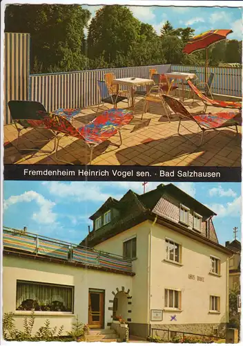 AK, Bad Salzhausen, Fremdenheim Heinrich Vogel sen., zwei Abb., um 1966