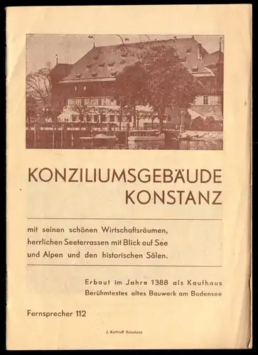 tour. Broschüre, Konziliumsgebäude Konstanz, um 1955